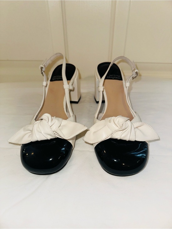 Jeffrey Campbell Shoes - Jeffrey Campbell White Slingback Block Heels with Black Patent Toe and Bow